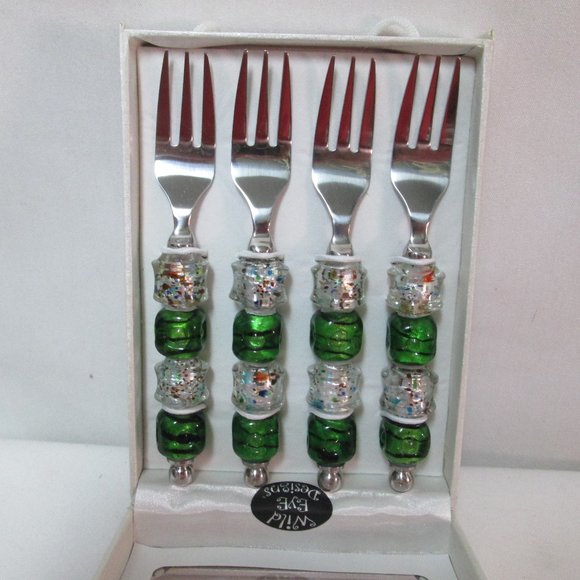 Wild Eye Designs Appetizer Art Glass small Forks silverware green set NEW NIB - Picture 1 of 6